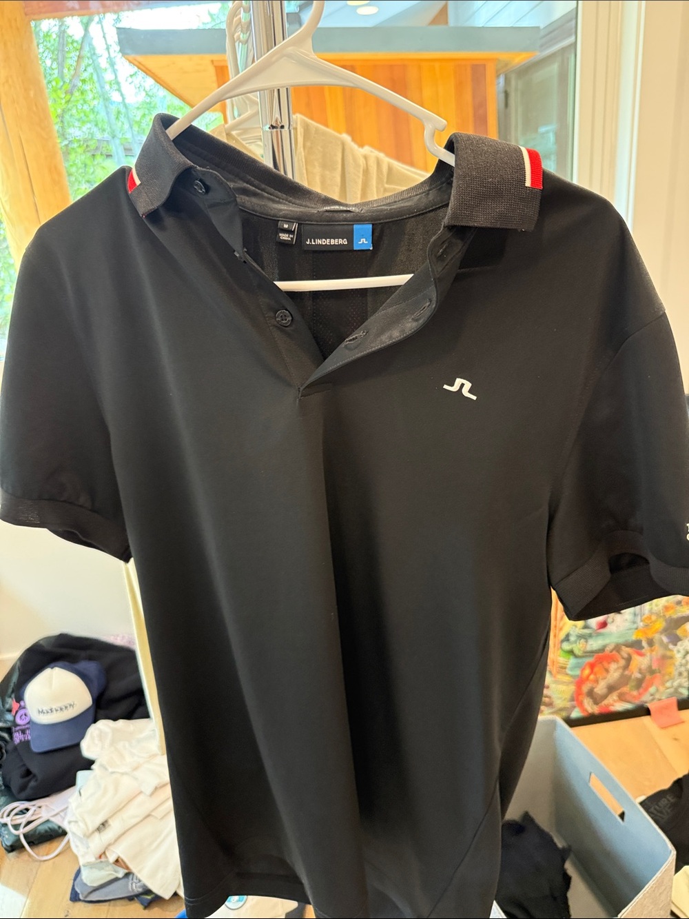 J.Lindeberg Black Polo with Red-Trim Collar